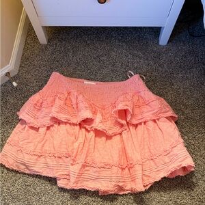 LoveShackFancy Coral Ruffled Mini Skirt loveshackfancy